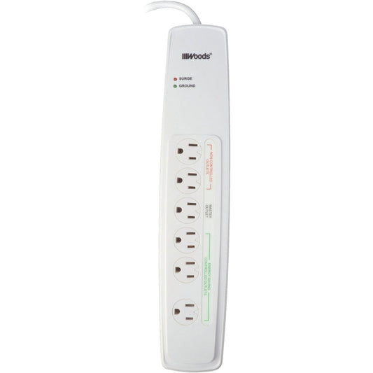 Coleman Cable Smart Strip 6-Outlet 1500J White Surge Protector With 3 Ft. Cord