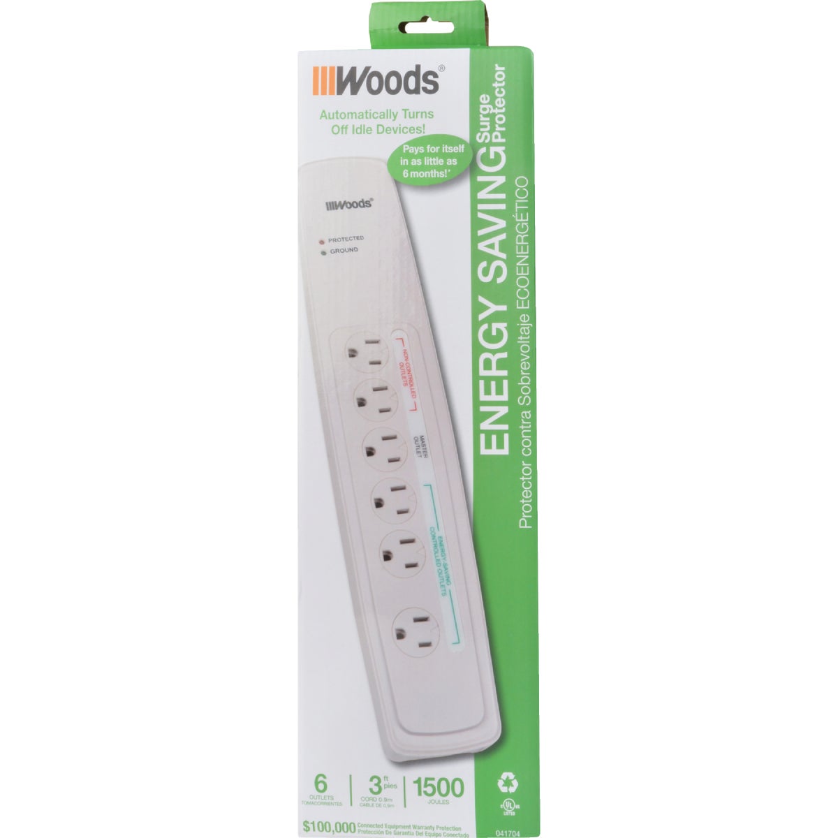 Coleman Cable Smart Strip 6-Outlet 1500J White Surge Protector With 3 Ft. Cord