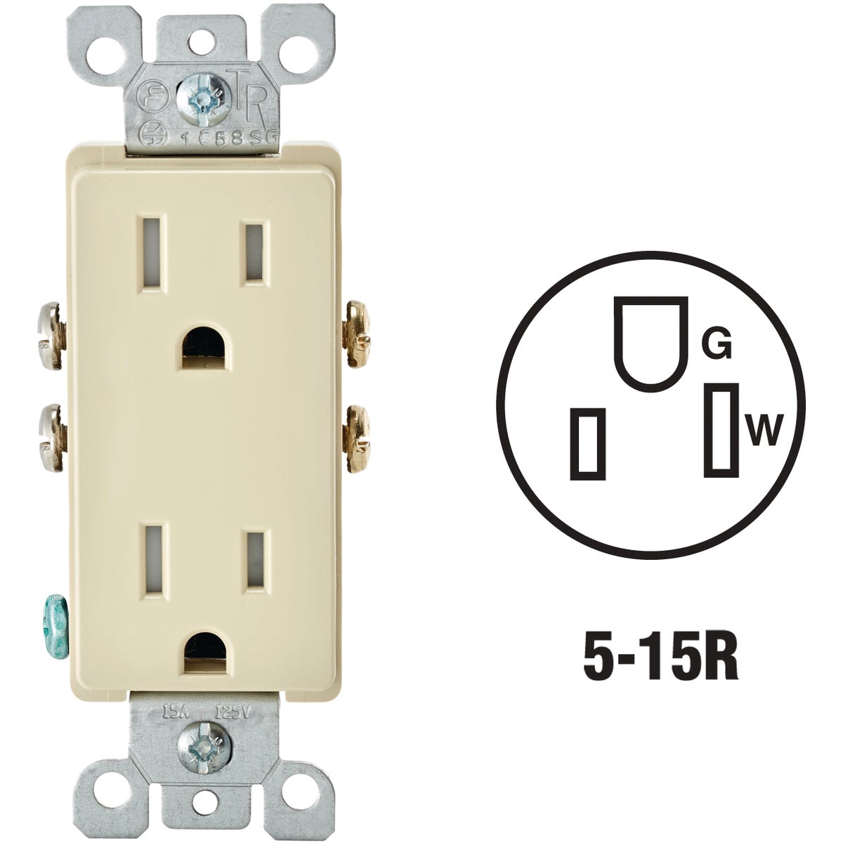 Leviton Decora 15A Ivory Tamper Resistant 5-15R Duplex Outlet