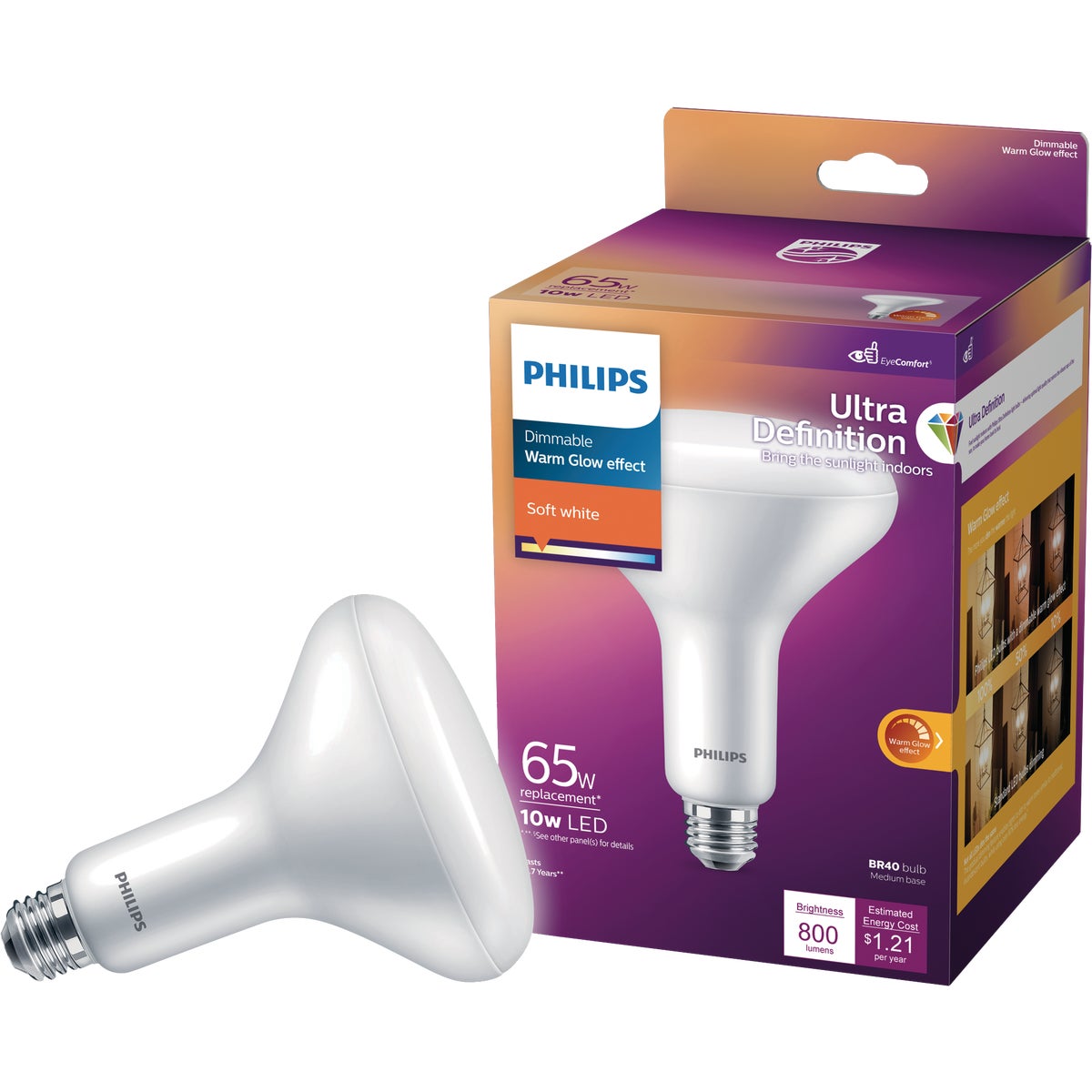 Philips Warm Glow Ultra Definition 65W Equivalent Soft White BR40 Medium Dimmable LED Floodlight Light Bulb