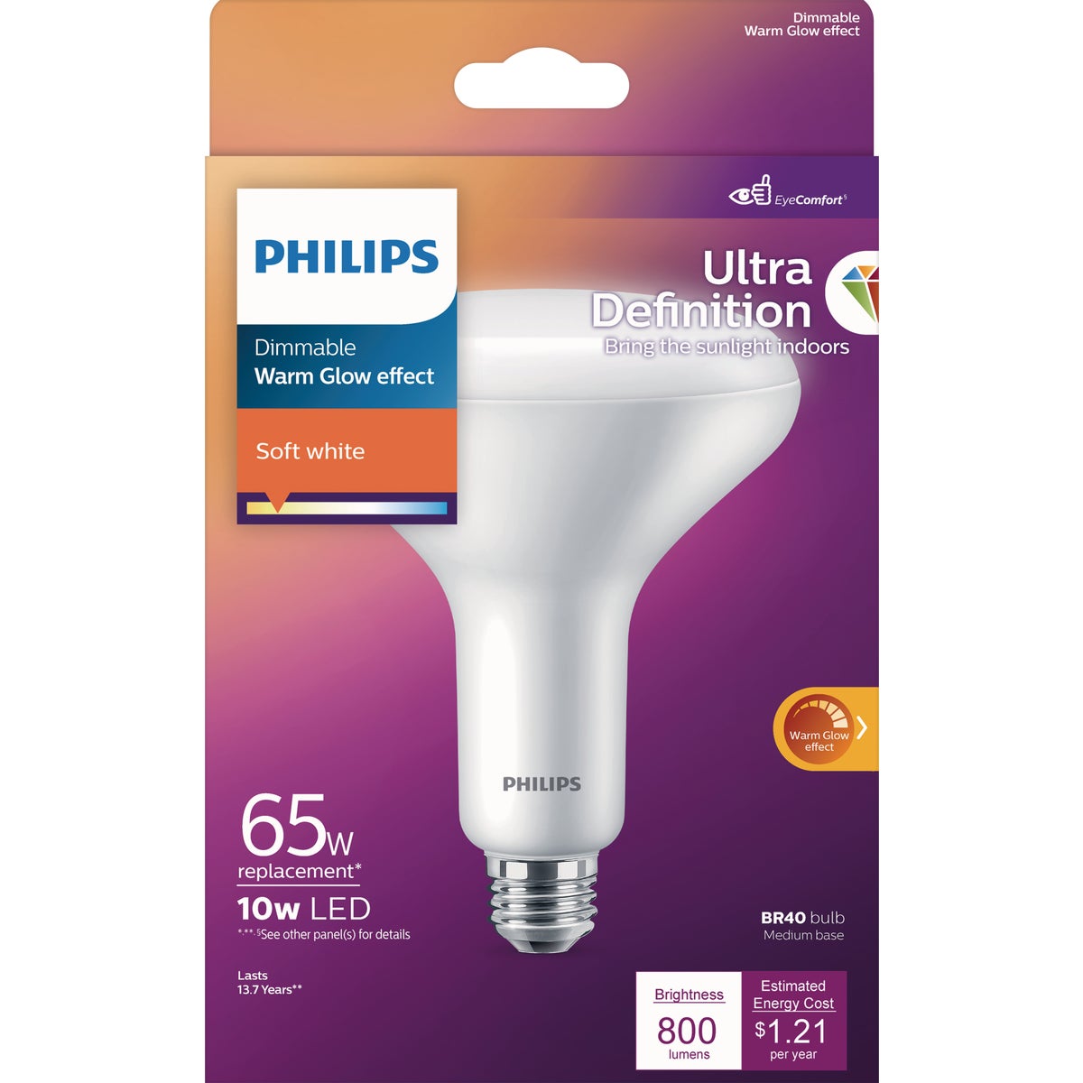 Philips Warm Glow Ultra Definition 65W Equivalent Soft White BR40 Medium Dimmable LED Floodlight Light Bulb