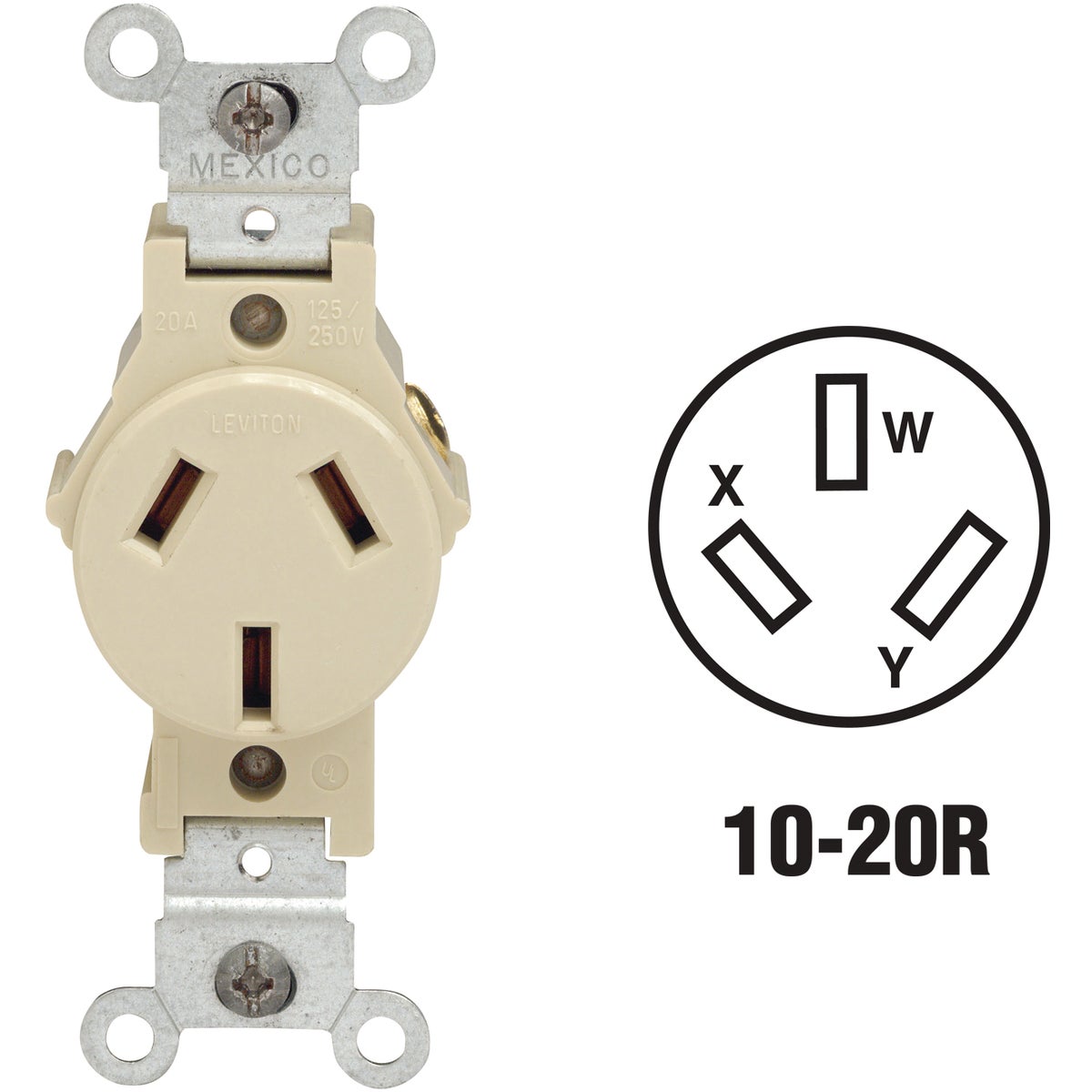 Leviton 20A Ivory Commercial Grade 10-20R Non-Grounding Single Outlet