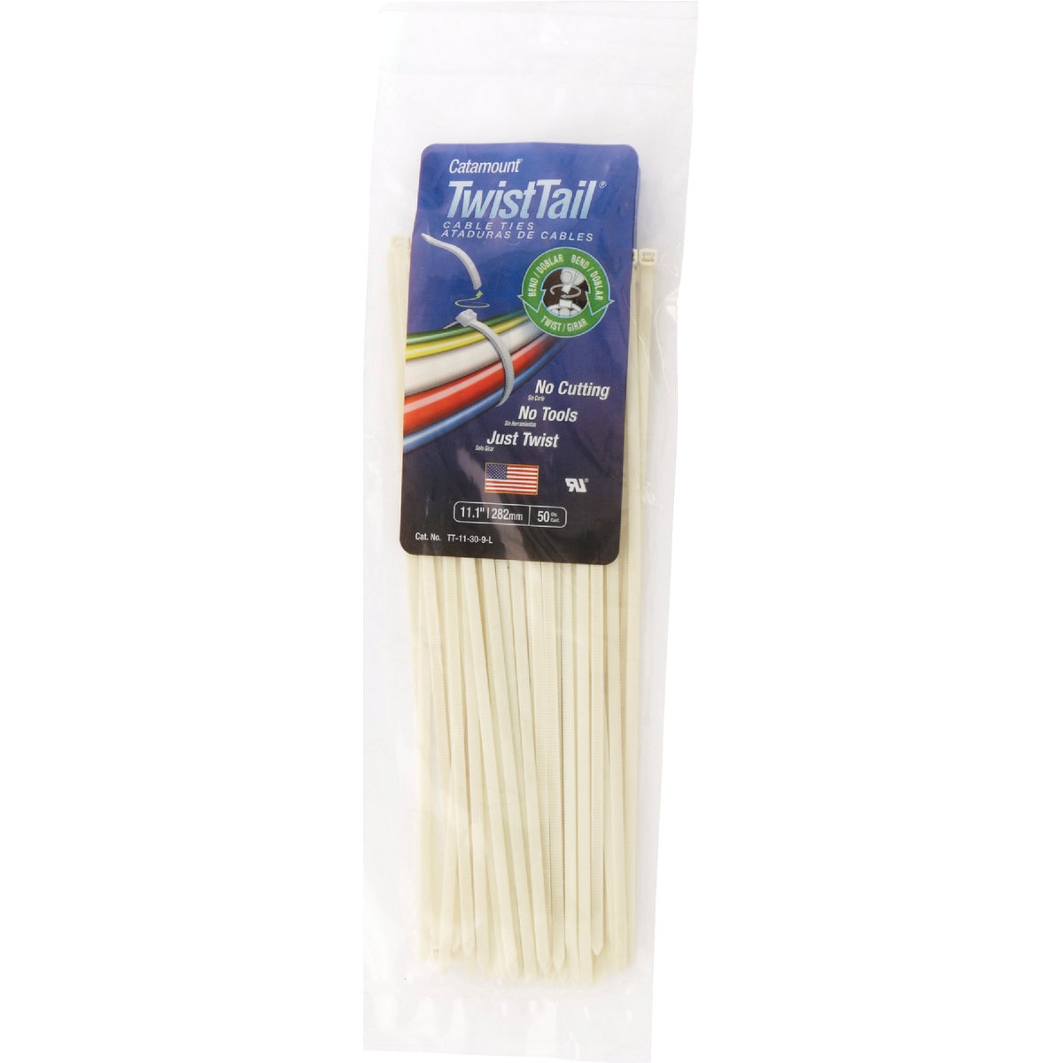 Catamount Twist Tail 11 In. x 0.187 In. White Nylon Cable Tie (50-Pack)