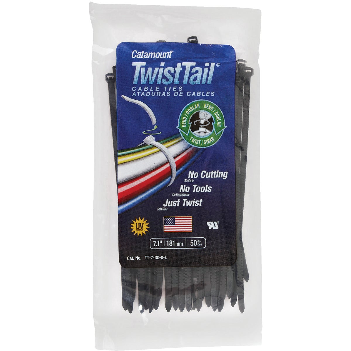 Catamount Twist Tail 7 In. x 0.187 In. Black Nylon Cable Tie (50-Pack)