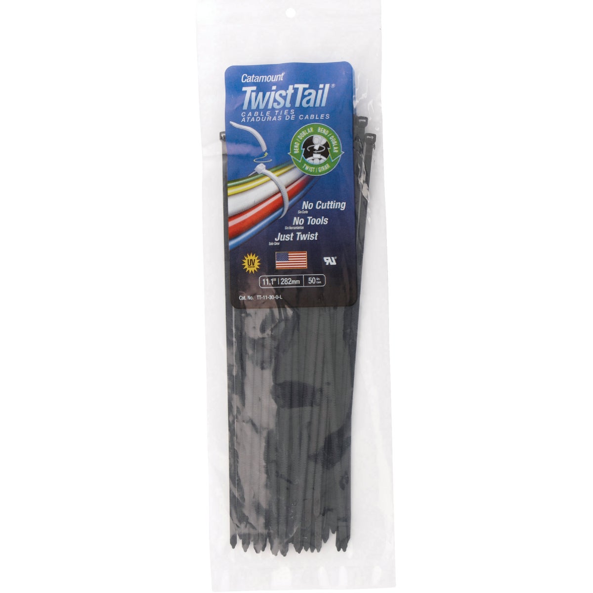 Catamount Twist Tail 11 In. x 0.187 In. Black Nylon Cable Tie (50-Pack)