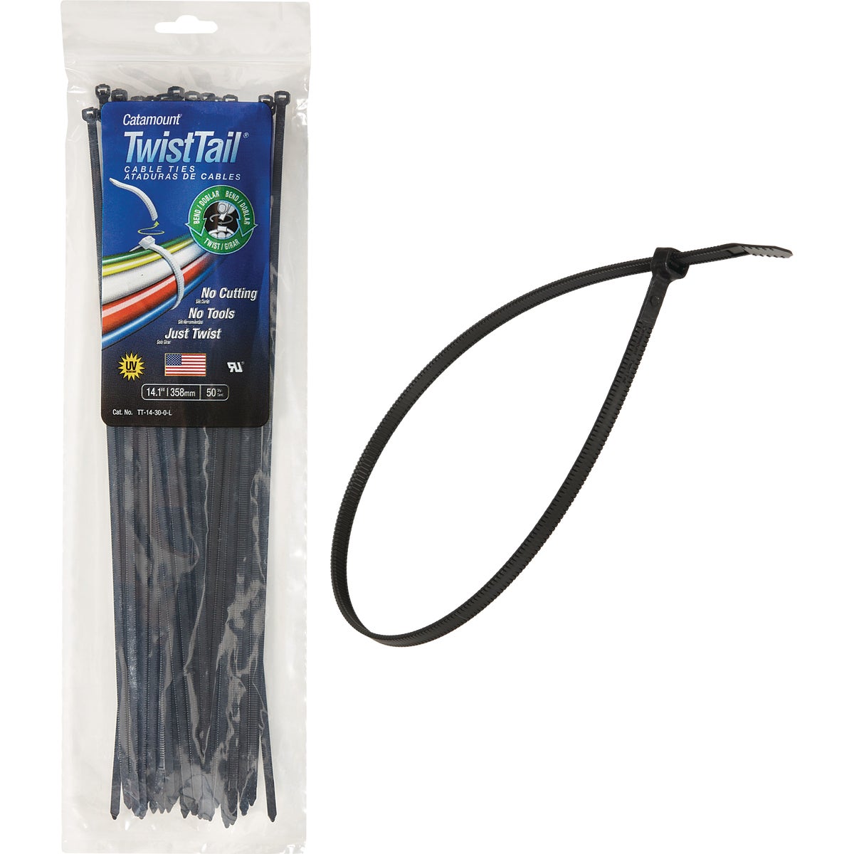 Catamount Twist Tail 14 In. x 0.187 In. Black Nylon Cable Tie (50-Pack)