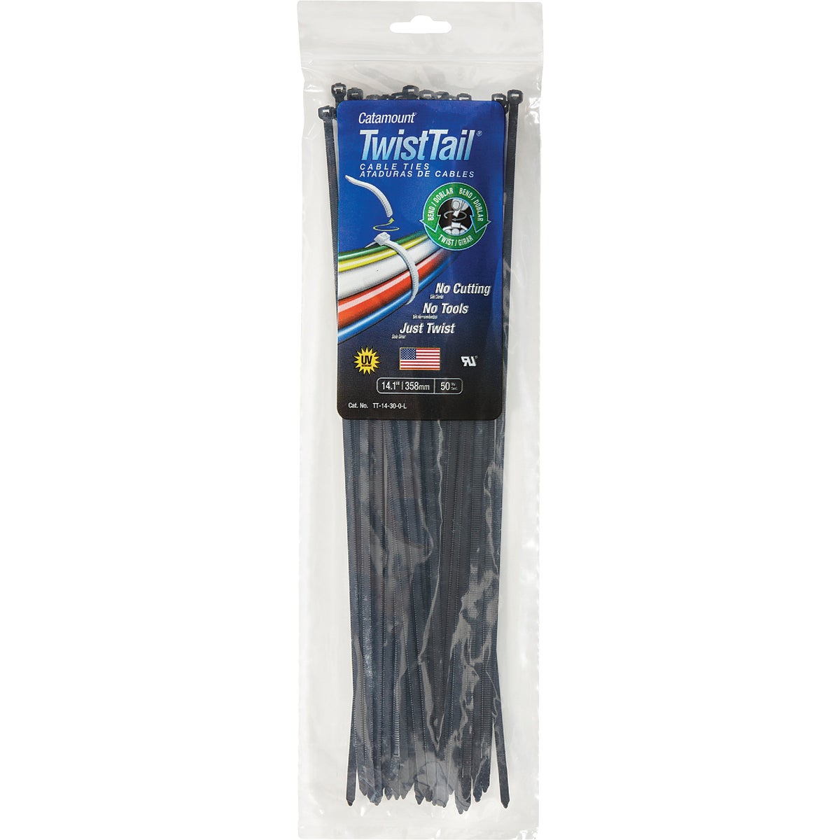 Catamount Twist Tail 14 In. x 0.187 In. Black Nylon Cable Tie (50-Pack)