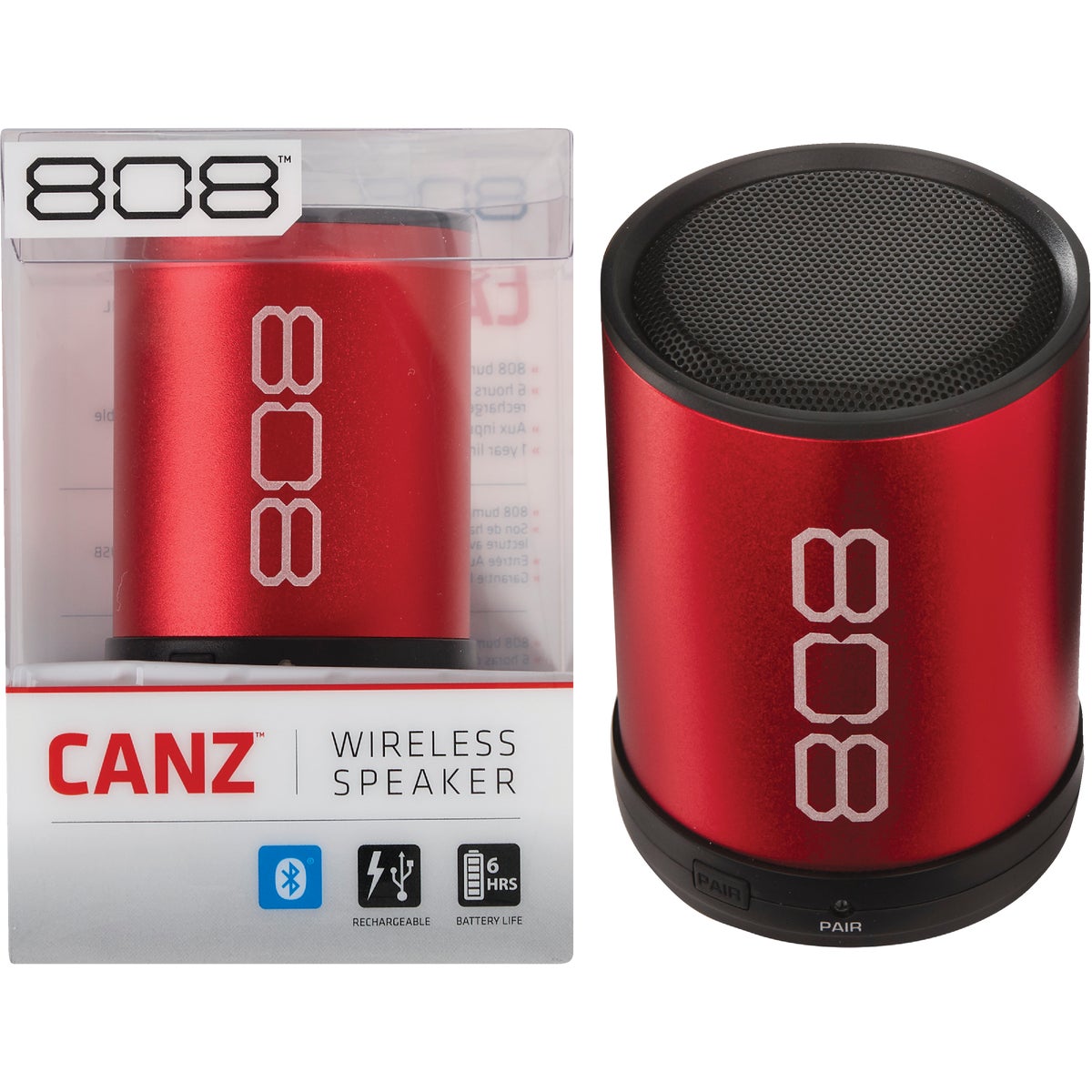 808 Canz 2 Bluetooth Red Wireless Speaker