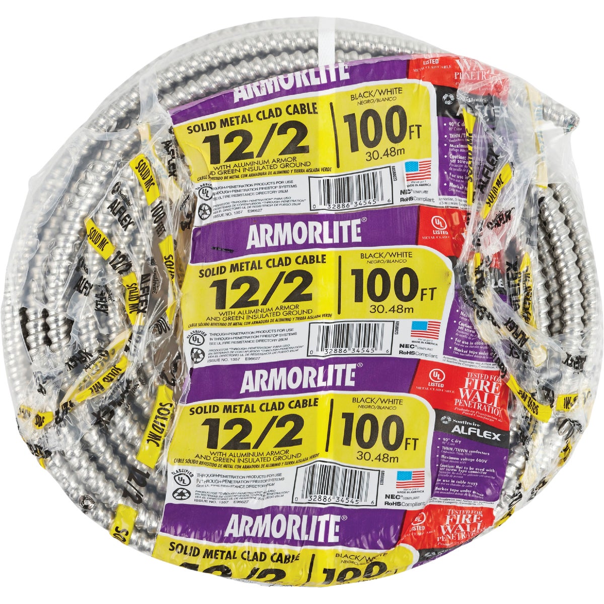 Southwire 100 Ft. 12/2 MC Armored Cable Electrical Wire