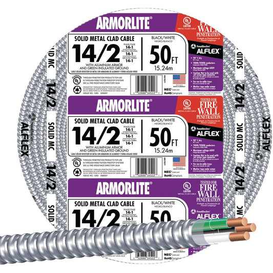 Southwire 50 Ft. 14/2 MC Armored Cable Electrical Wire