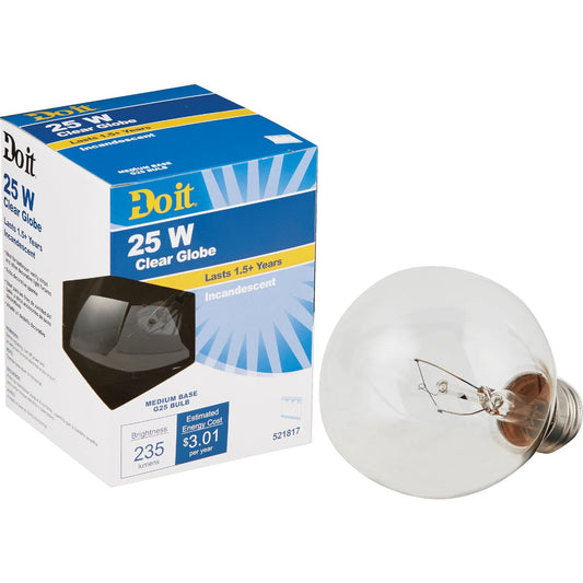Do it 25W Clear Medium Base G25 Incandescent Globe Light Bulb