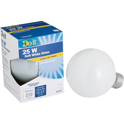 Do it 25W Frosted Soft White Medium Base G25 Incandescent Globe Light Bulb