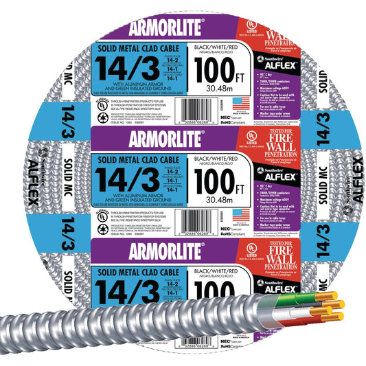 Southwire 100 Ft. 14/3 MC Armored Cable Electrical Wire