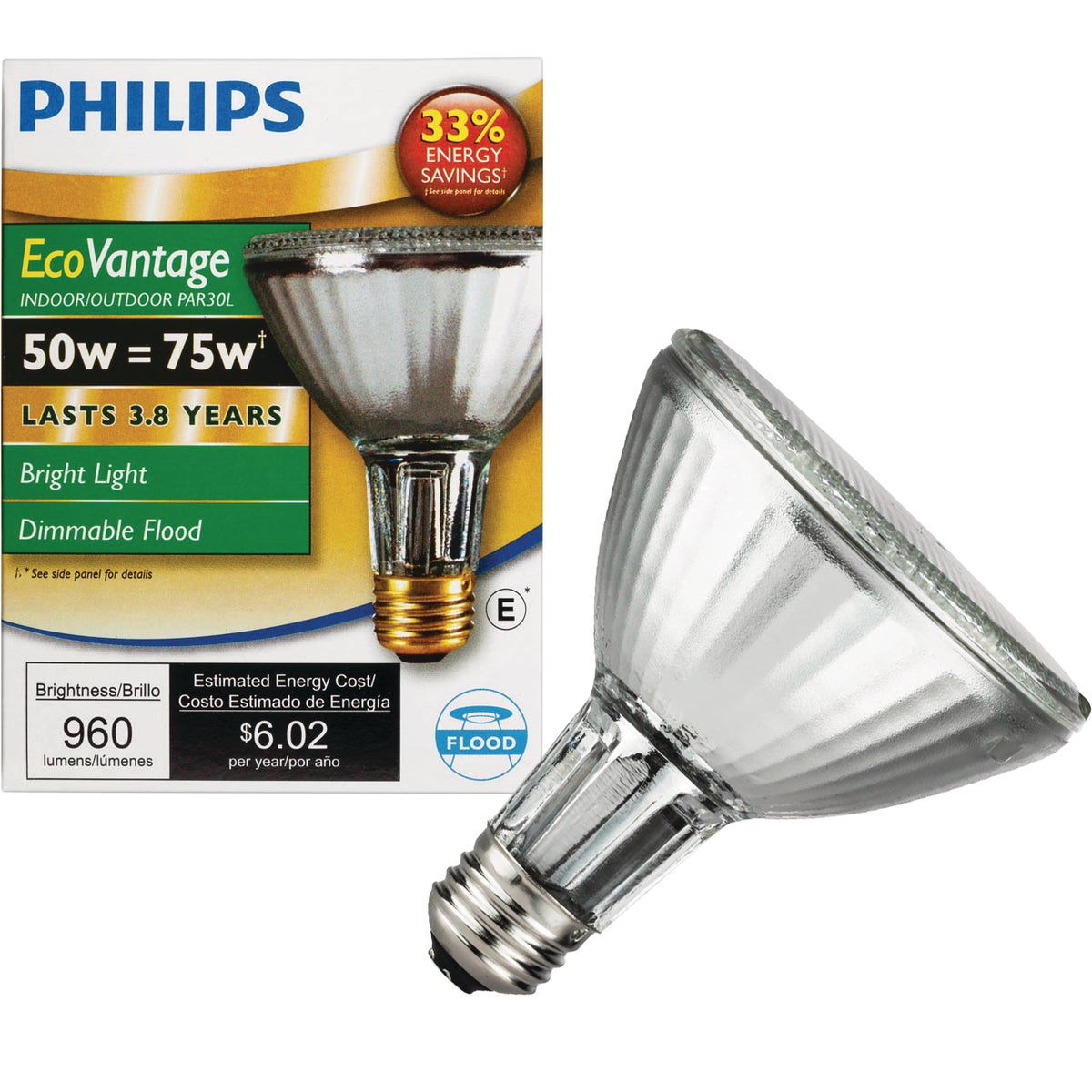 Philips EcoVantage 75W Equivalent Clear PAR30L Medium Halogen Floodlight Light Bulb