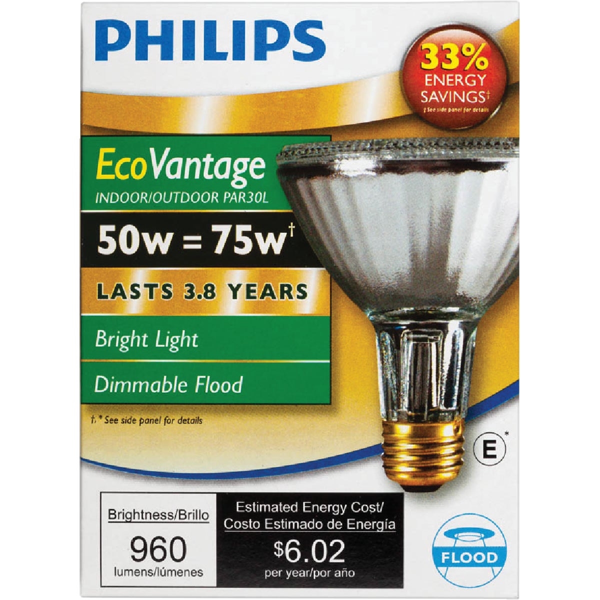 Philips EcoVantage 75W Equivalent Clear PAR30L Medium Halogen Floodlight Light Bulb