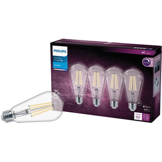 Philips Vintage 75W Equivalent Daylight ST19 Medium LED Decorative Light Bulb (4-Pack)