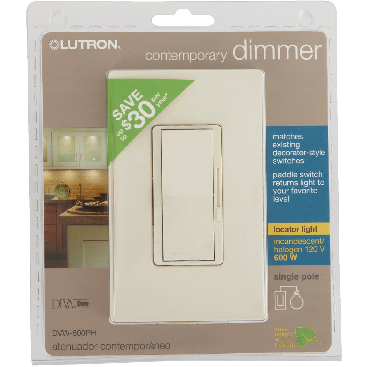 Lutron Diva Incandescent Light Almond Slide Dimmer Switch