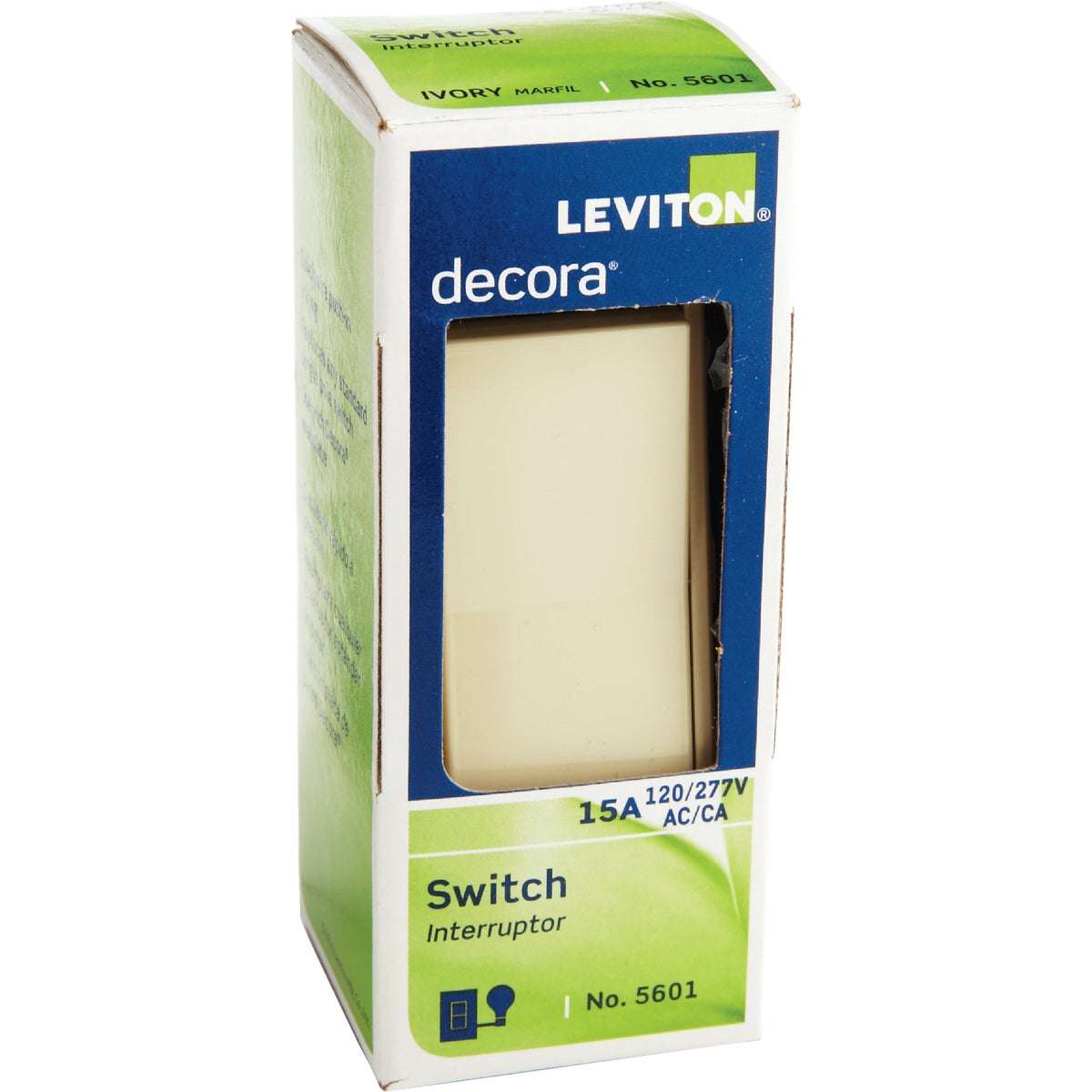 Leviton Decora Residential Grade 15 Amp Rocker Single Pole Switch, Ivory