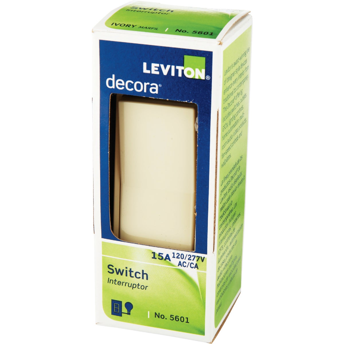 Leviton Decora Residential Grade 15 Amp Rocker Single Pole Switch, Ivory