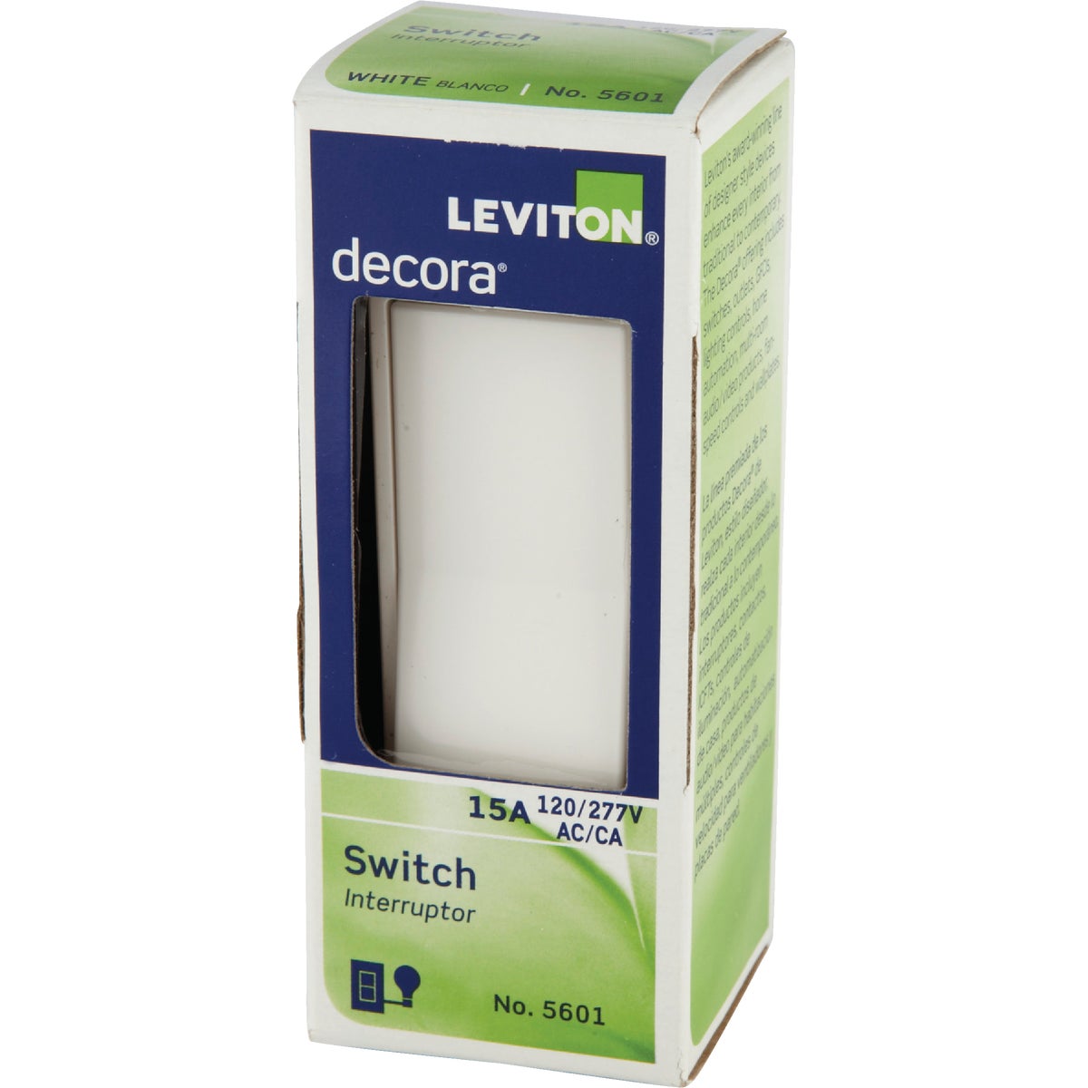 Leviton Decora Residential Grade 15 Amp Rocker Single Pole Switch, White