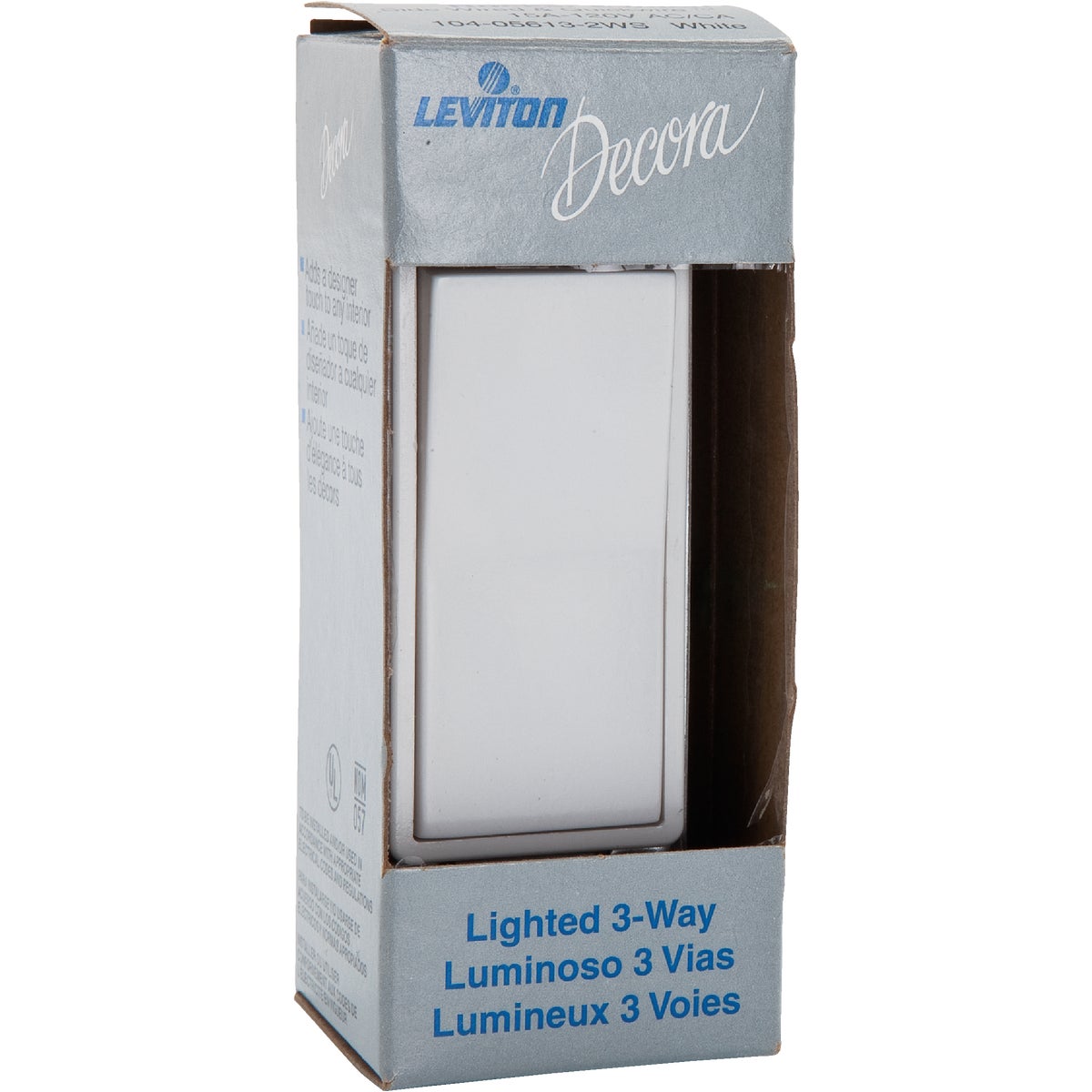 Leviton Decora Illuminated Rocker White 15A Grounded 3-Way Switch