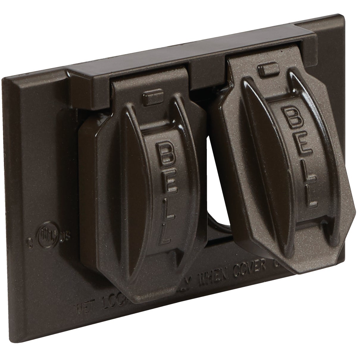 Bell Horizontal Duplex Aluminum Bronze Weatherproof Outdoor Outlet Cover, Carded