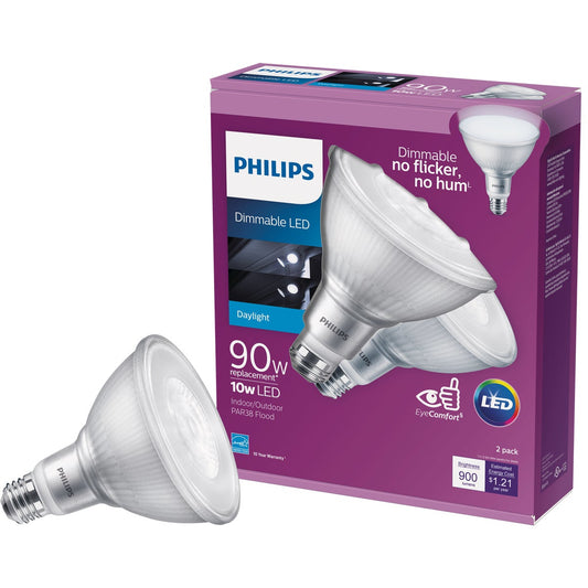 Philips 90W Equivalent Daylight PAR38 Medium Dimmable LED Floodlight Light Bulb (2-Pack)