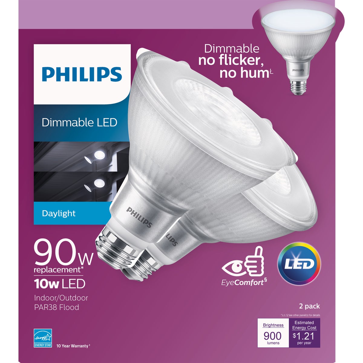 Philips 90W Equivalent Daylight PAR38 Medium Dimmable LED Floodlight Light Bulb (2-Pack)