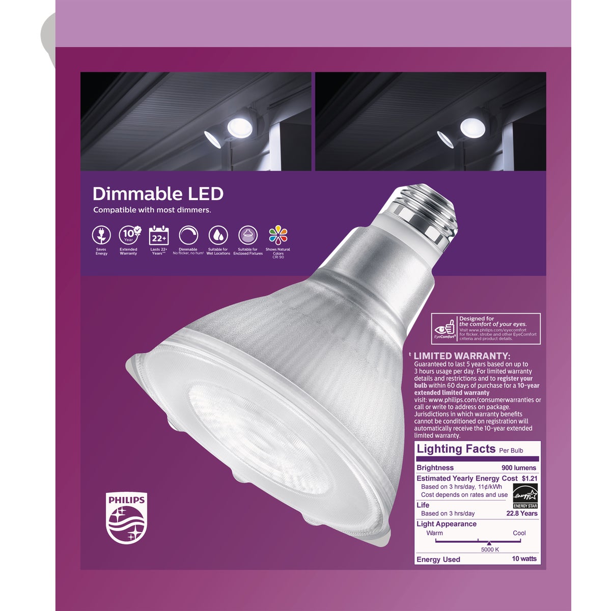 Philips 90W Equivalent Daylight PAR38 Medium Dimmable LED Floodlight Light Bulb (2-Pack)