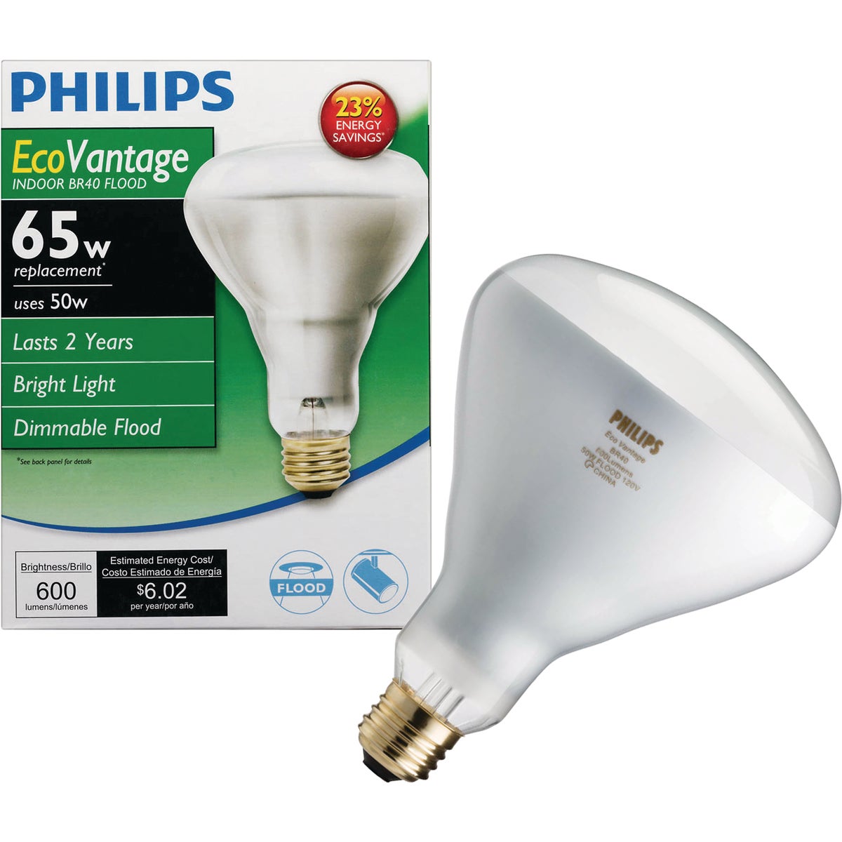 Philips EcoVantage 65W Equivalent Clear Medium Base BR40 Halogen Floodlight Light Bulb