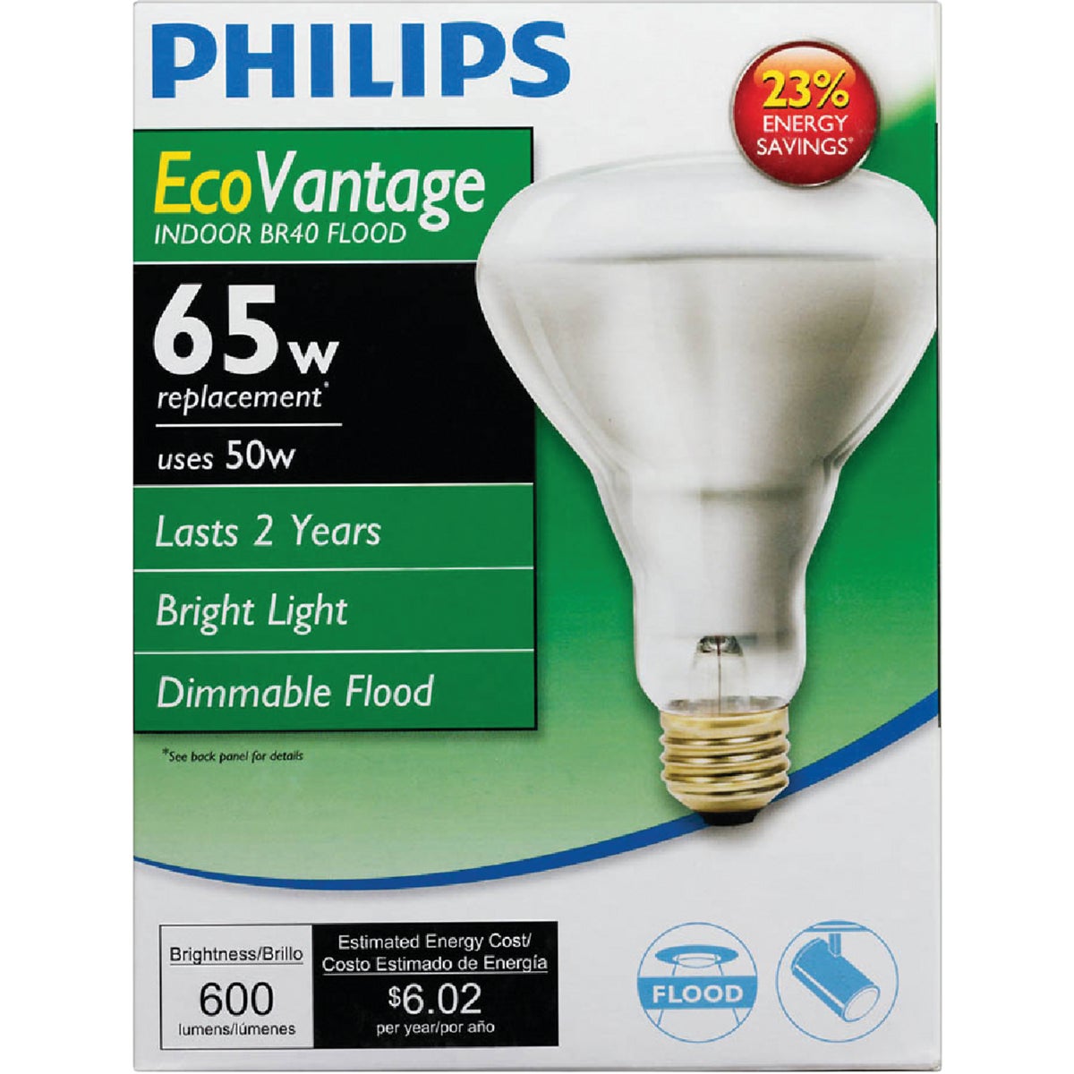 Philips EcoVantage 65W Equivalent Clear Medium Base BR40 Halogen Floodlight Light Bulb