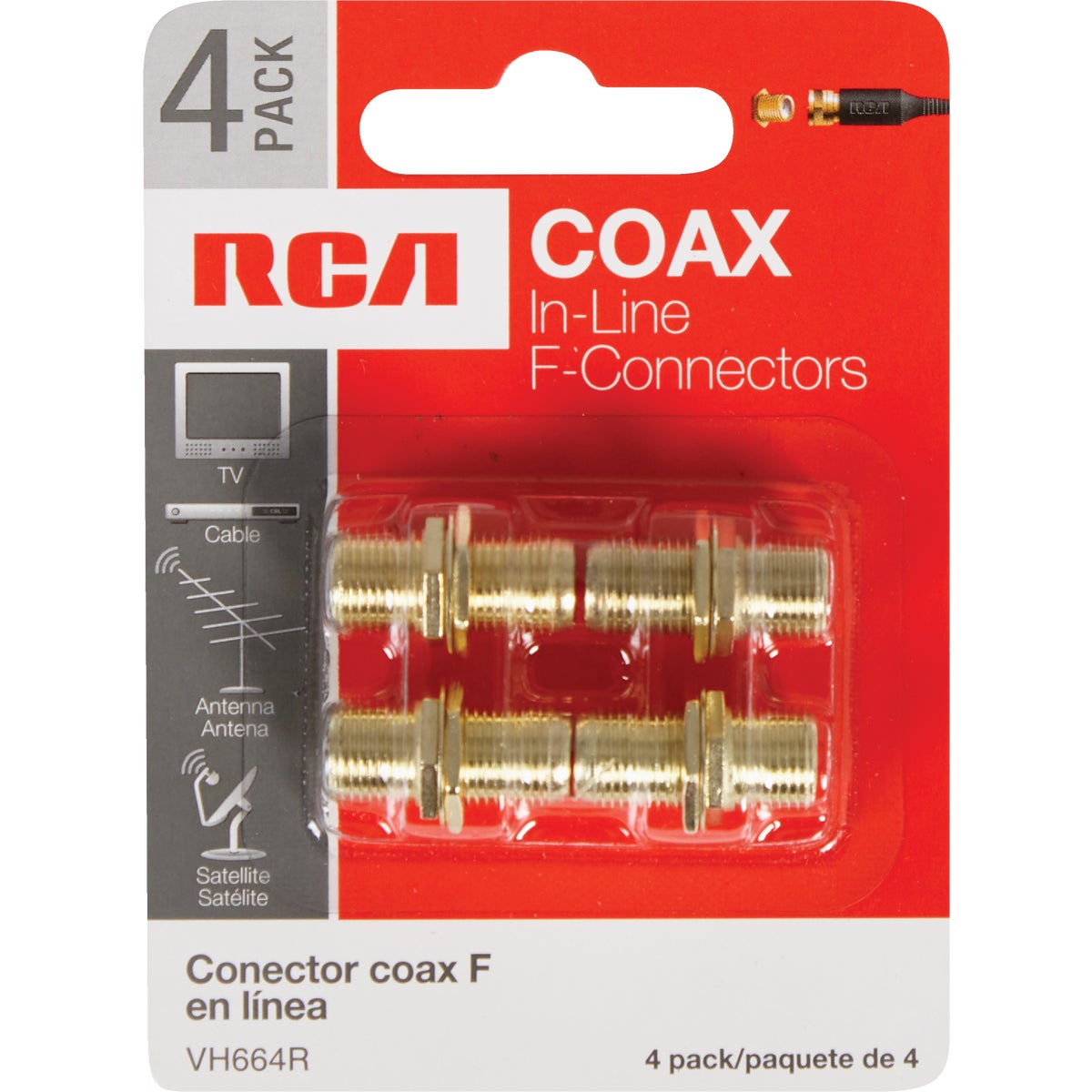 RCA In-Line Feed-Through Coax Connector (4-Pack)