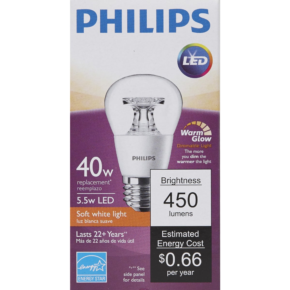 Philips Warm Glow 40W Equivalent A15 Medium Dimmable LED Light Bulb