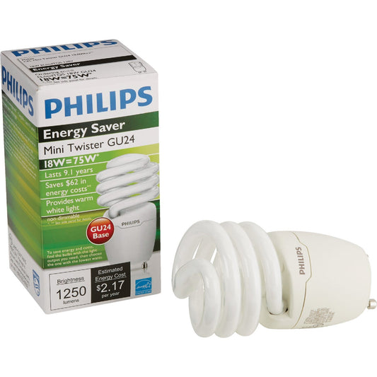 Philips Energy Saver 75W Equivalent Soft White GU24 Base T2 Spiral CFL Light Bulb