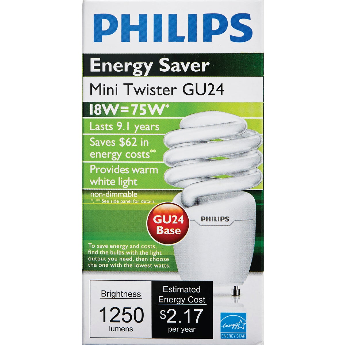 Philips Energy Saver 75W Equivalent Soft White GU24 Base T2 Spiral CFL Light Bulb