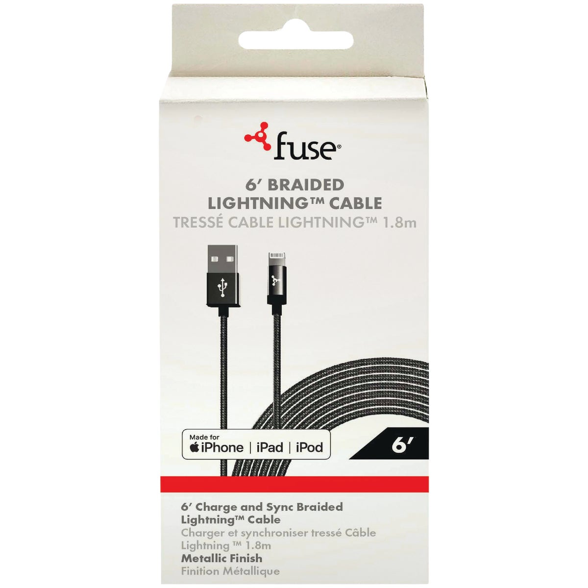 Fuse 6 Ft. Black Braided MFI Lightning USB Charging & Sync Cable