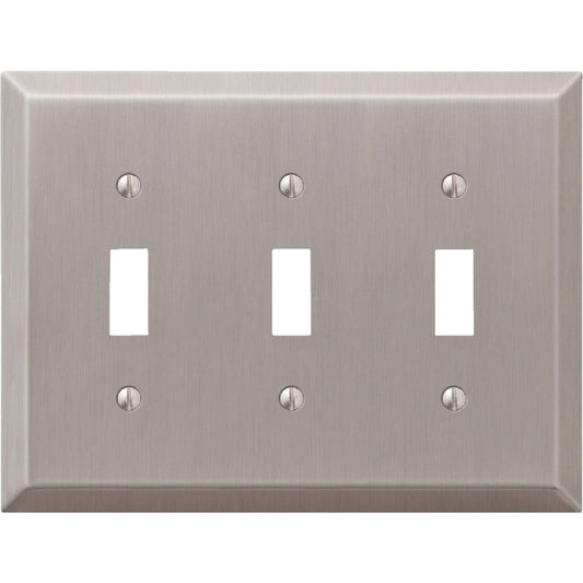 Amerelle 3-Gang Stamped Steel Toggle Switch Wall Plate, Brushed Nickel