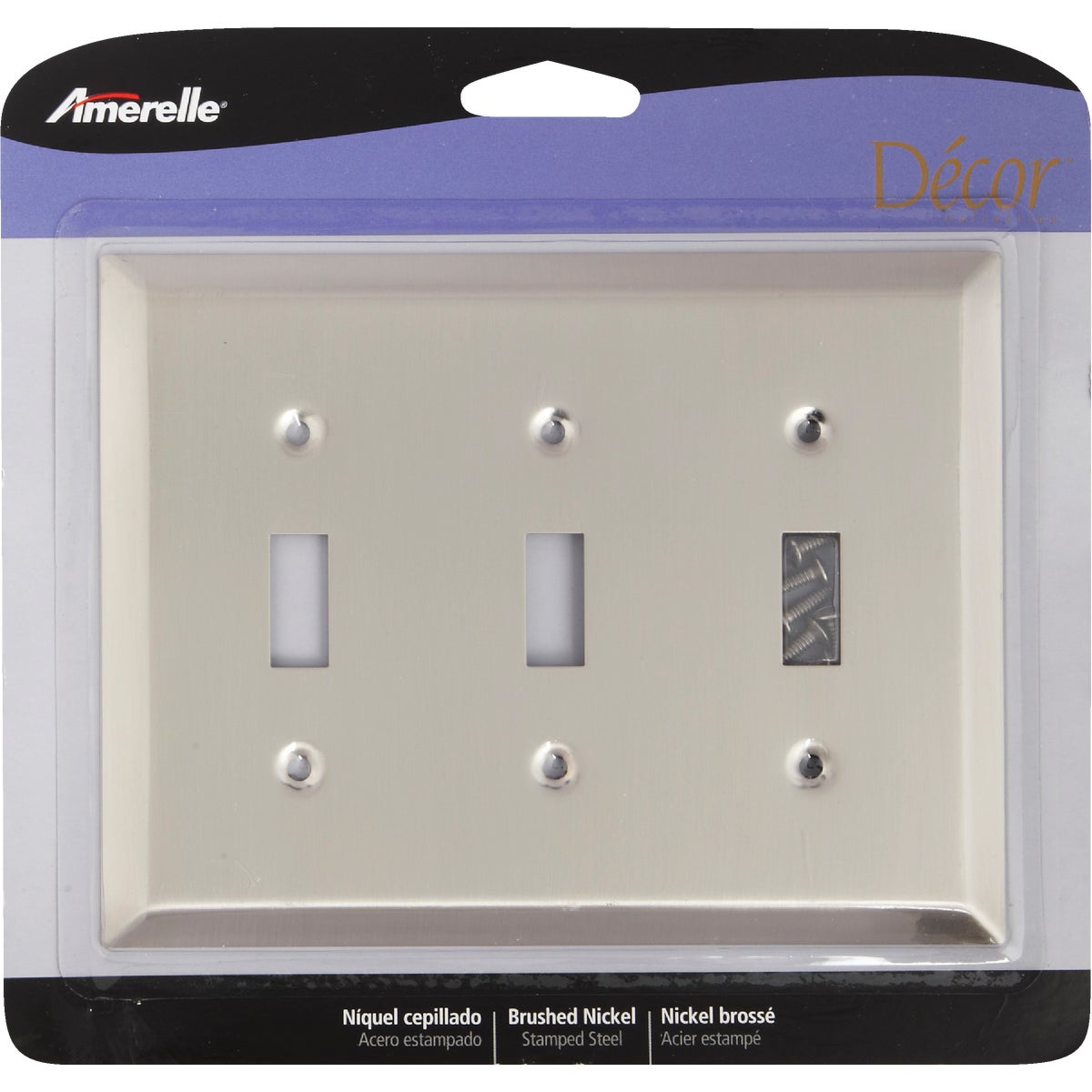 Amerelle 3-Gang Stamped Steel Toggle Switch Wall Plate, Brushed Nickel