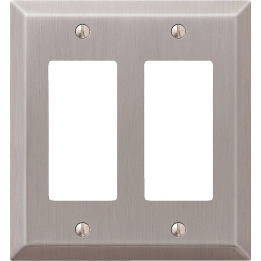 Amerelle 2-Gang Stamped Steel Rocker Decorator Wall Plate, Brushed Nickel