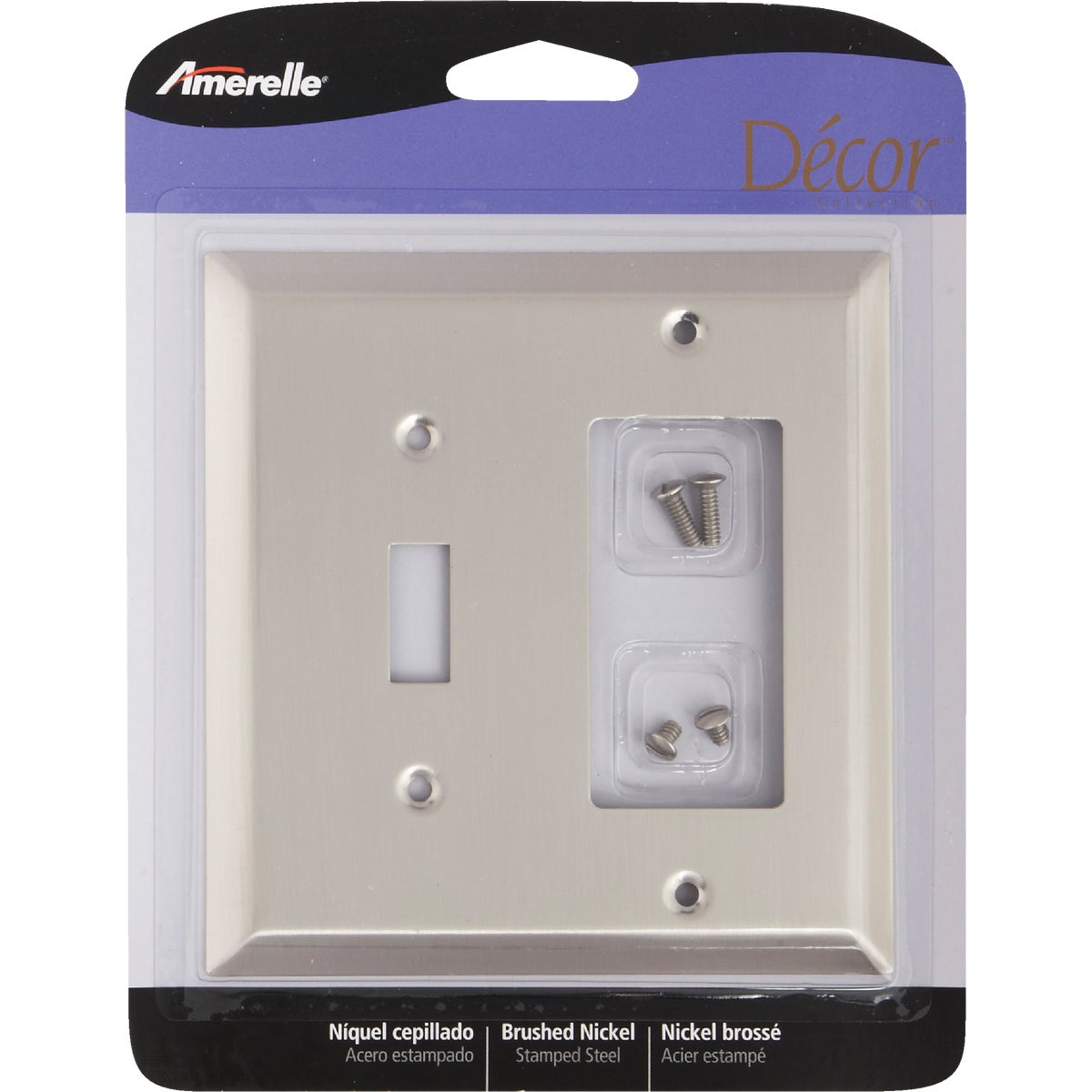 Amerelle 2-Gang Stamped Steel Single Toggle/Rocker Wall Plate, Brushed Nickel