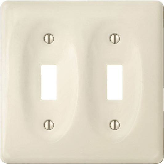 Amerelle 2-Gang Ceramic Toggle Switch Wall Plate, Biscuit