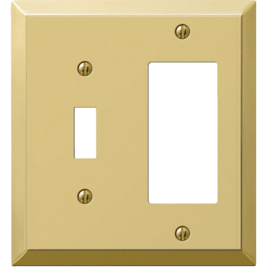 Amerelle 2-Gang Stamped Steel Single Toggle/Rocker Wall Plate, Polished Brass