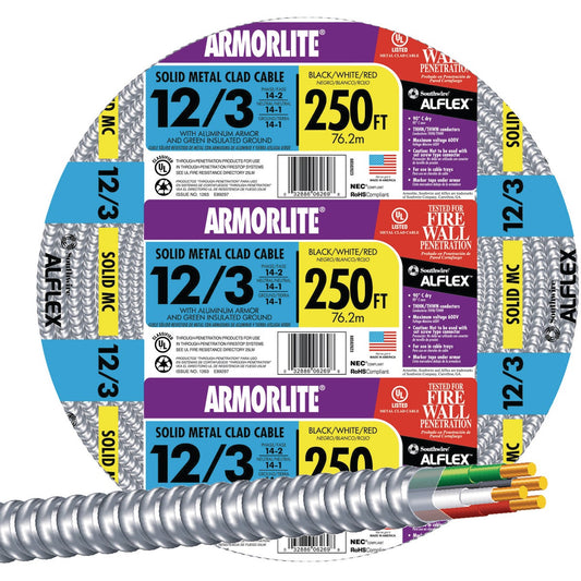 Southwire 250 Ft. 12/3 MC Armored Cable Electrical Wire