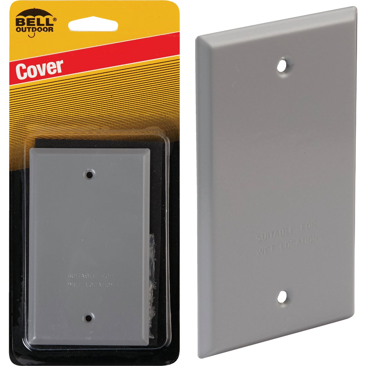 Bell Single Gang Rectangular Aluminum Gray Blank Weatherproof Outdoor Box Cover, Carded