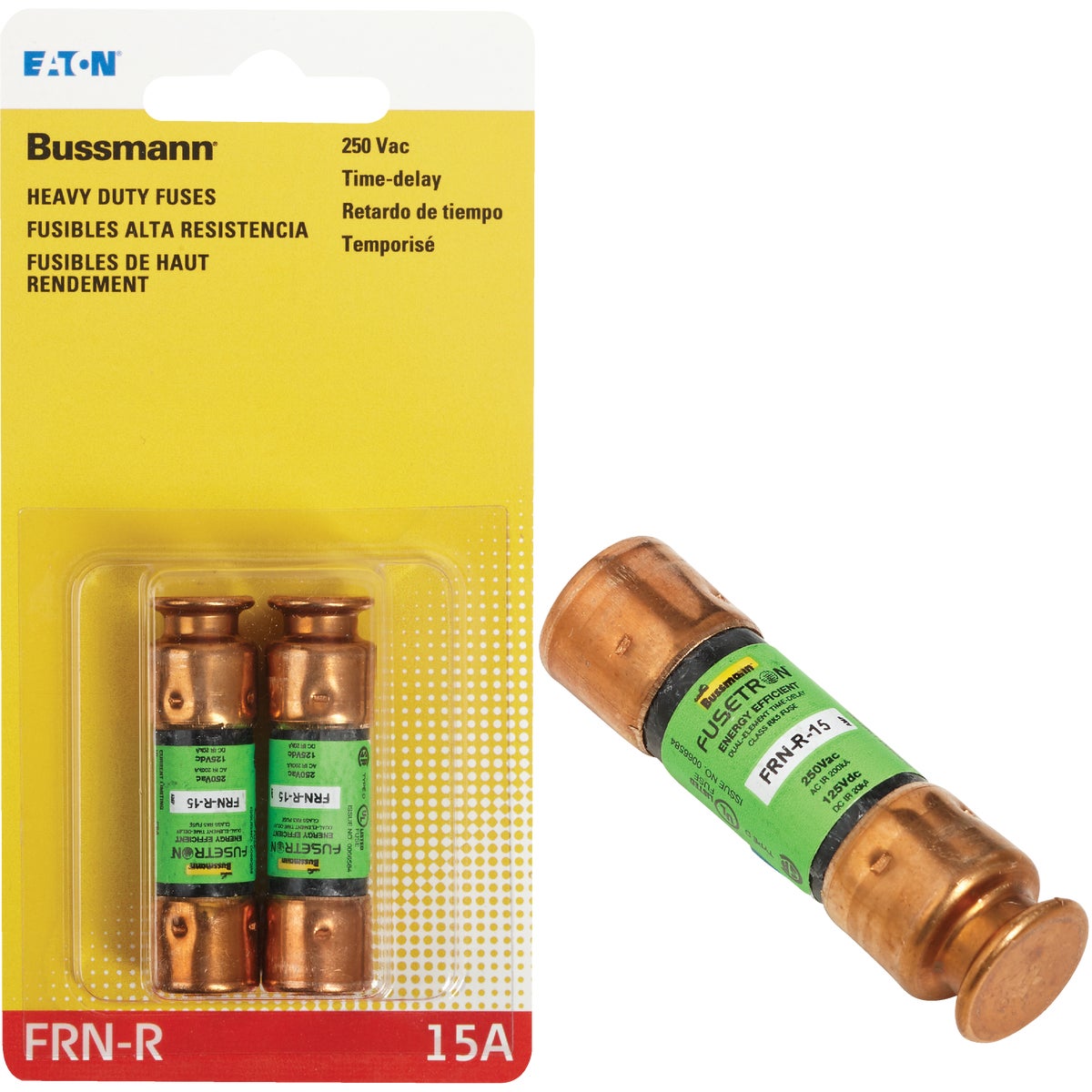 Bussmann 15A FRN-R Cartridge Heavy-Duty Time Delay Cartridge Fuse (2-Pack)