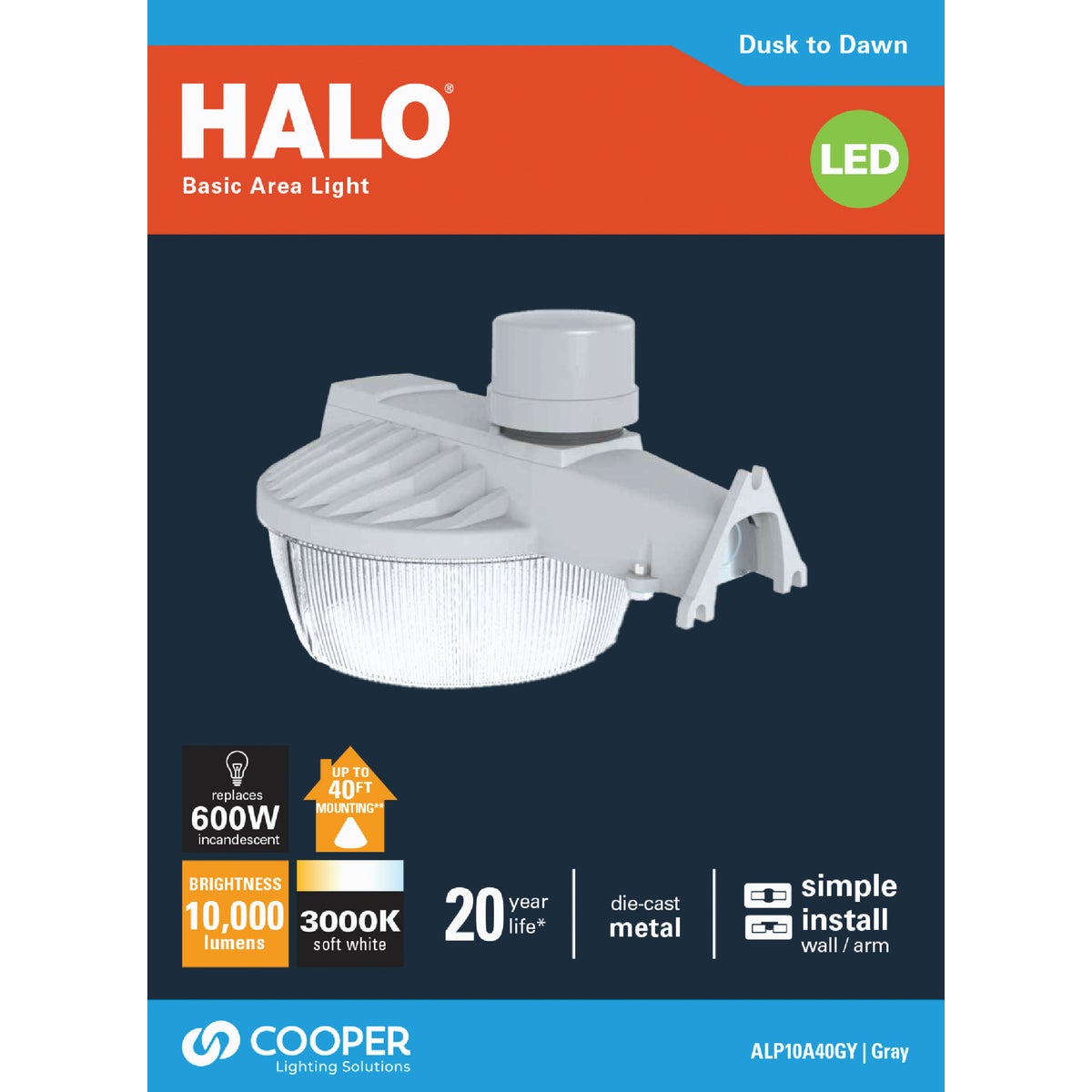 Halo Gray Dusk To Dawn LED Outdoor Area Light Fixture, 10,000 Lm.