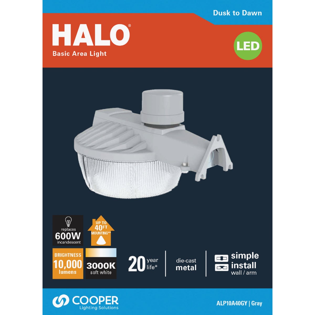 Halo Gray Dusk To Dawn LED Outdoor Area Light Fixture, 10,000 Lm., 90,000 hrs.