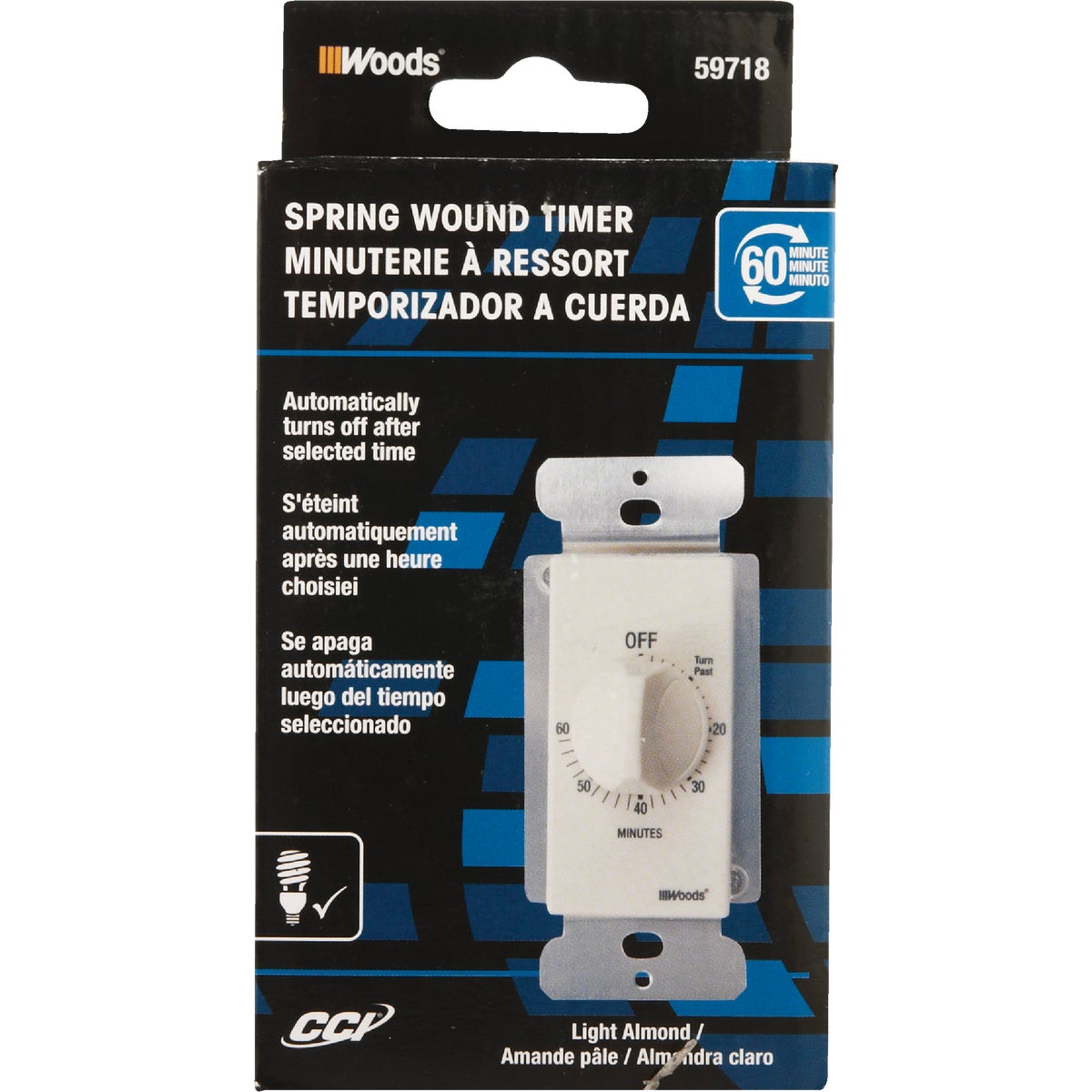 Woods 125V Light Almond Spring Wound Timer