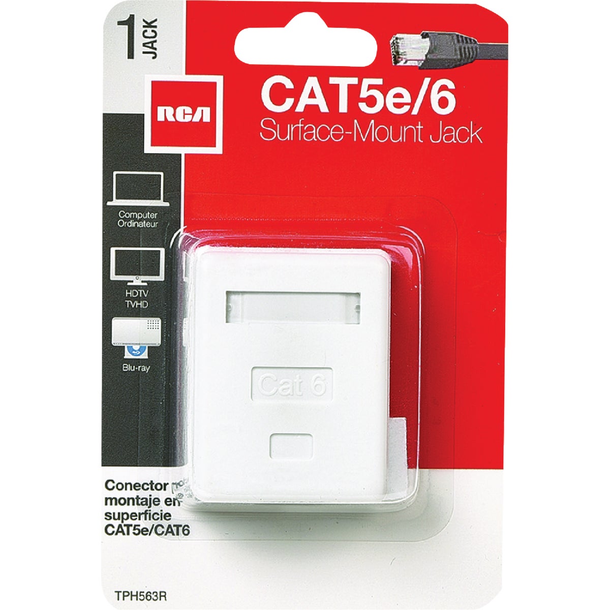 RCA White Surface Mount Plastic CAT 5E/6 Wall Jack