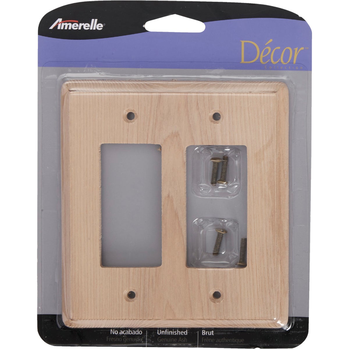 Amerelle 2-Gang Solid Ash Rocker Decorator Wall Plate, Unfinished Ash